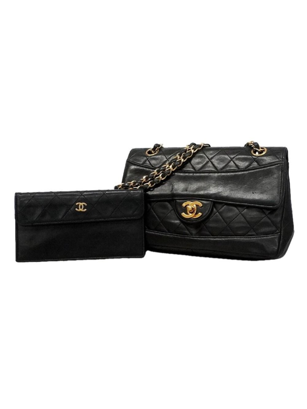 Chanel Shoulder Bag Quilted Lambskin Black Gold